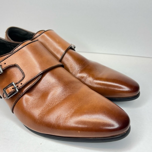 Stacy Adams Mens Cognac Burnished Calfskin Plain Toe Double Monk Strap Shoes 9.5 - Picture 11 of 14